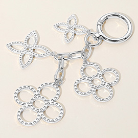 Multi Textured Metal Flower Clover Drop Charm Keychain / Bag Charm