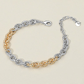 Textured Metal Two Tone Chain Link Bracelet