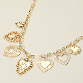 Various Metal Heart Charm Station Necklace