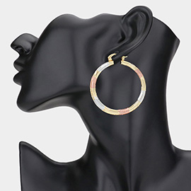 Textured Metal Three Tone Hoop Pin Catch Earrings