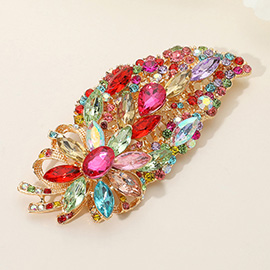 Flower Stone Cluster Pointed Glass Stone Embellished Leaf Pin Brooch