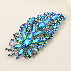 Flower Stone Cluster Pointed Glass Stone Embellished Leaf Pin Brooch