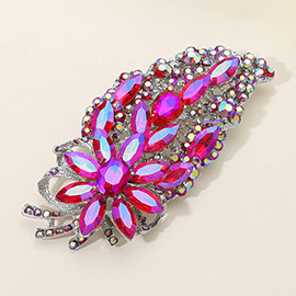 Flower Stone Cluster Pointed Glass Stone Embellished Leaf Pin Brooch