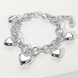 14K Gold Plated Puffy Heart Charm Station Bracelet