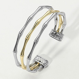 Two Tone Split Metal Bamboo Cuff Bracelet