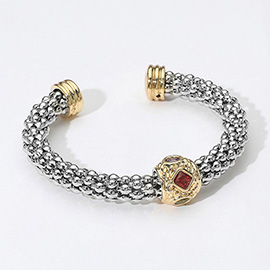 Colorful CZ Stone Cluster Two Tone Mesh Chain Cuff Bracelet