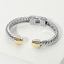 Two Tone Metal Hinged Cuff Bracelet
