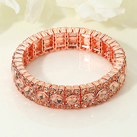 Oval Round Glass Stone Cluster Beaded Stretch Evening Bracelet