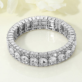 Oval Round Glass Stone Cluster Beaded Stretch Evening Bracelet