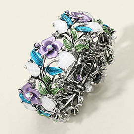 Glass Crystal Metal Flower Leaf Evening Bracelet