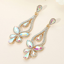 Teardrop Stone Cluster Pointed Chandelier Dangle Evening Earrings
