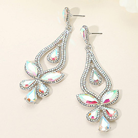 Teardrop Stone Cluster Pointed Chandelier Dangle Evening Earrings