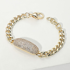 14K Gold Plated CZ Stone Paved Bean Bar Pointed Bracelet