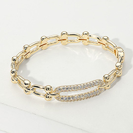 CZ Stone Paved Oval Pointed Hardware Hinged Bangle Bracelet