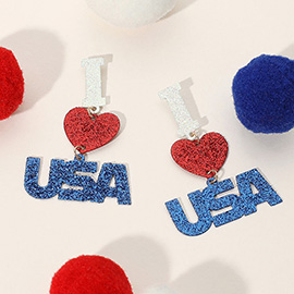 I LOVE USA Message Sequin Dangle Earrings