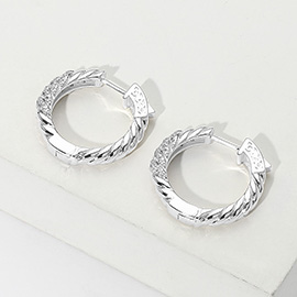 14K Gold Plated CZ Stone Paved Twisted Huggie Hoop Earrings