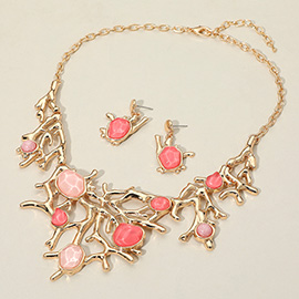 Faceted Stone Cluster Coral Statement Necklace