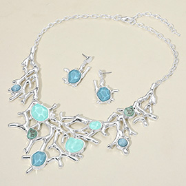 Faceted Stone Cluster Coral Statement Necklace
