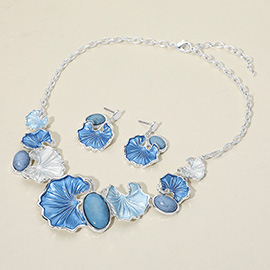 Colored Metal Gingko Leaves Vine Statement Necklace