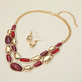 Marbled Resin Pebble Link Double Layered Statement Necklace