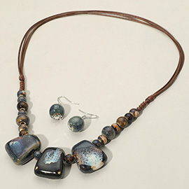 Boho Resin Pebble Beaded Adjustable Cord Necklace