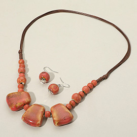 Boho Resin Pebble Beaded Adjustable Cord Necklace