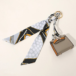 Faux Leather Elegant and Stylish Mini Purse / Bag Charm with Abstract Pattern Petit Scarf
