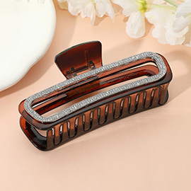 Stone Paved Rectangle Open Frame Hair Claw Clip