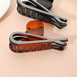 Stone Paved Open Crisscross Frame Hair Claw Clip