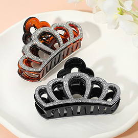 Stone Paved Crown Frame Hair Claw Clip