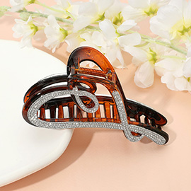 Stone Paved Heart Frame Hair Claw Clip