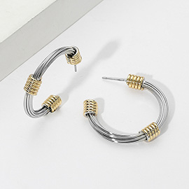 14K Gold Plated Two Tone Hoop Earrings