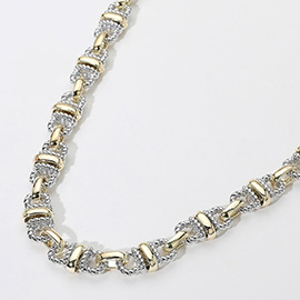 14K Gold Plated Two Tone Textured Chain Necklace