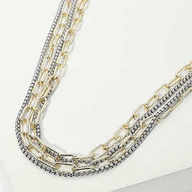 14K Gold Plated Two Tone Mixed Chain Layered Necklace