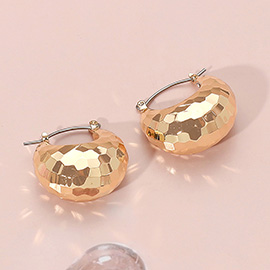 Puffy Textured Metal Hoop Pin Catch Earrings