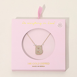 -B- 14K Gold Dipped CZ Stone Paved Initial Monogram Pendant Necklace