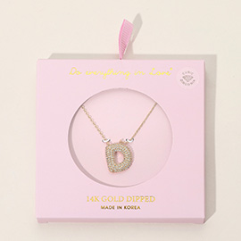 -D- 14K Gold Dipped CZ Stone Paved Initial Monogram Pendant Necklace