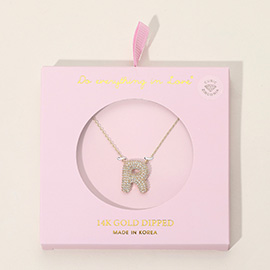 -R- 14K Gold Dipped CZ Stone Paved Initial Monogram Pendant Necklace