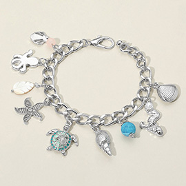 Shell Octopus Turtle Starfish Seahorse Charm Chunky Bracelet