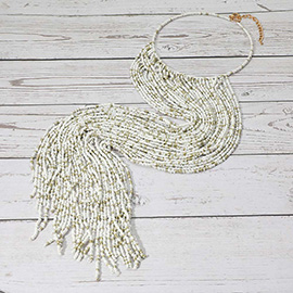 Oversized Seed Beaded Fringe Statement Choker Necklace