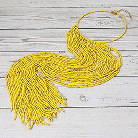 Oversized Seed Beaded Fringe Statement Choker Necklace