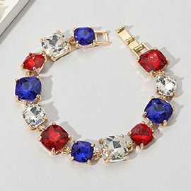 American USA Cushion Square Stone Link Evening Bracelet