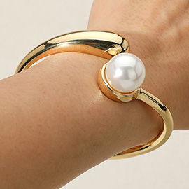 Pearl Tip Sculptural Hinged Bangle Bracelet