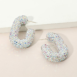 Sterling Silver Post Rhinestone Studded Chunky Oval Hoop Earrings