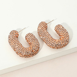 Sterling Silver Post Rhinestone Studded Chunky Oval Hoop Earrings