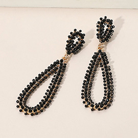 Seed Beaded Long Teardrop Dangle Earrings