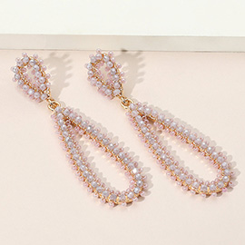 Seed Beaded Long Teardrop Dangle Earrings