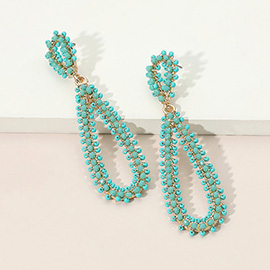 Seed Beaded Long Teardrop Dangle Earrings