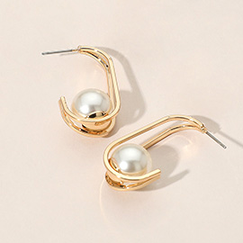Pearl Curved Split Metal Drop Earrings