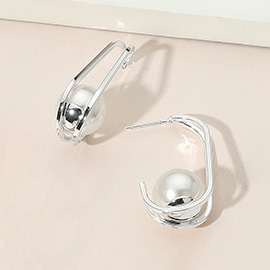 Pearl Curved Split Metal Drop Earrings